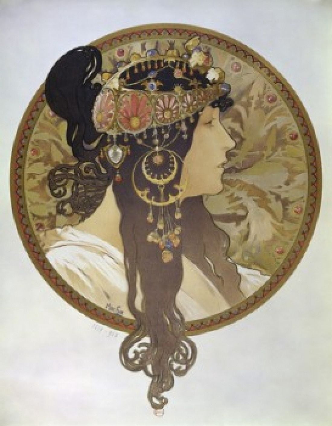 Posterazzi Medallion with a Brunettes Profile  1897 Alphonse Marie Mucha (1860-1939Czech) Bibliotheque Nationale Paris    Canvas Art - Alphonse Marie Mucha (24 x 36)