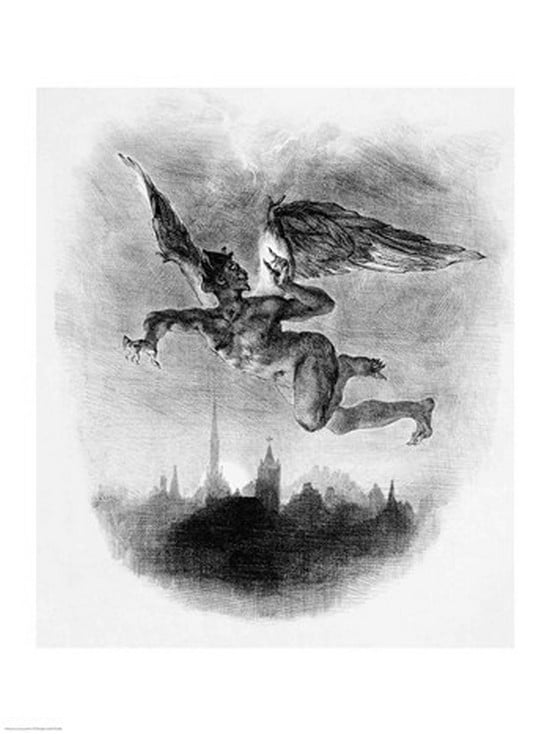 Posterazzi Mephistopheles Prologue in the Sky from Goethes Faust 1828 Canvas Art - Eugene Delacroix (24 x 36)