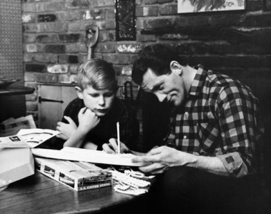 Posterazzi Mid adult man with his son building a model Canvas Art - (24 x 36)