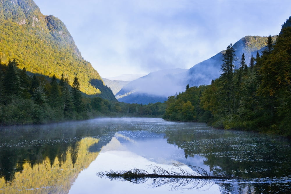 Posterazzi Mist On Jacques-Cartier River At Dawn In Jacques-Cartier National Park Quebec Canada Canvas Art - Yves Marcoux Design Pics (36 x 24)