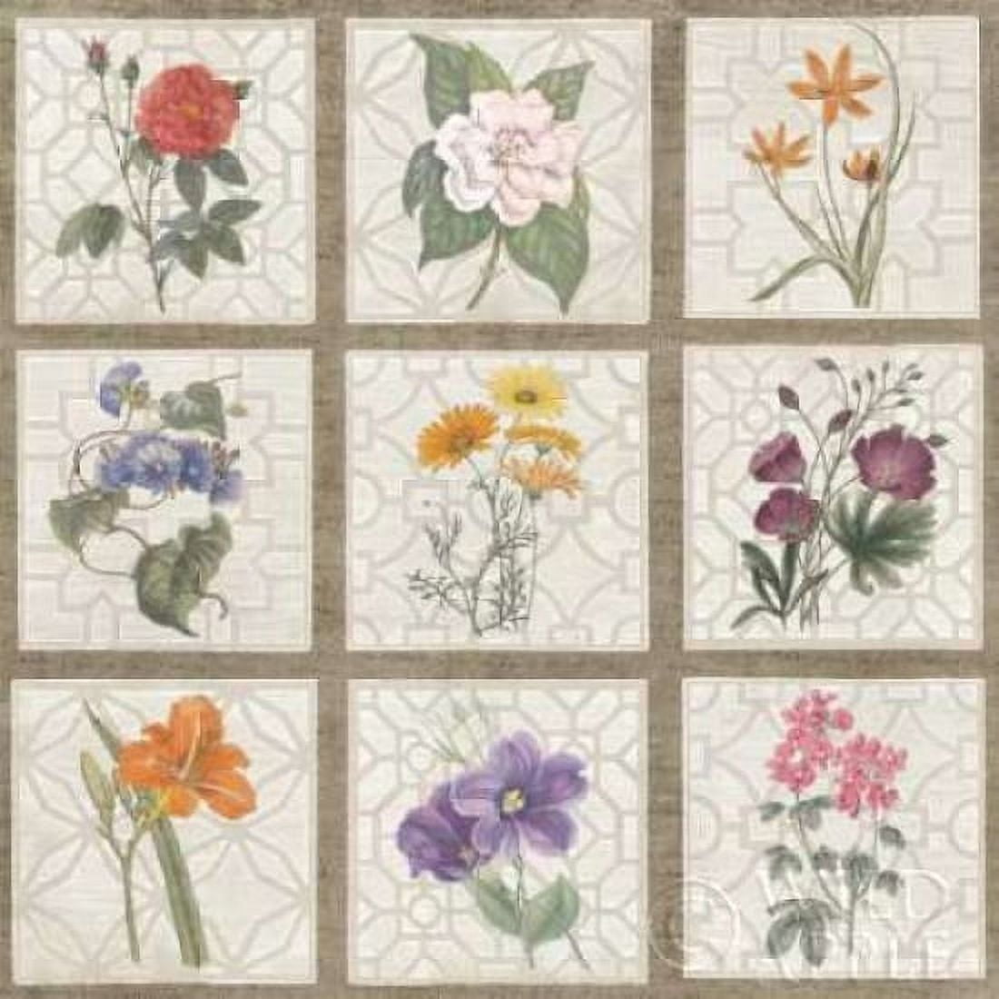Posterazzi Monument Etching Tile Flowers Square I Canvas Art - Wild Apple Portfolio (24 x 24)