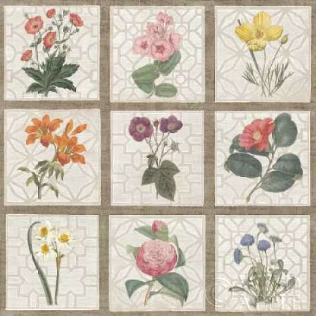 Posterazzi Monument Etching Tile Flowers Square II Canvas Art - Wild Apple Portfolio (24 x 24)