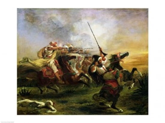 Posterazzi Moroccan horsemen in military action 1832 Canvas Art - Eugene Delacroix (36 x 24)