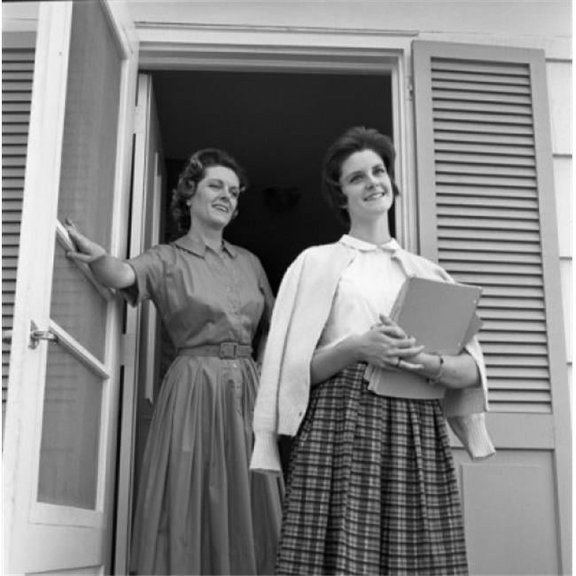 Posterazzi Mother & Teenage Daughter Standing in Front of House Poster Print 18 x 24 in.
