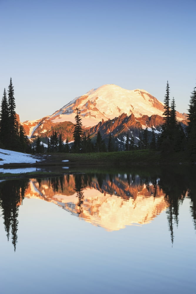 Posterazzi Mount rainier reflected in a pond at sunrise near tipsoo lake mount rainier national parkWashington united states of america Canvas Art - Stuart Westmorland Design Pics (24 x 38)