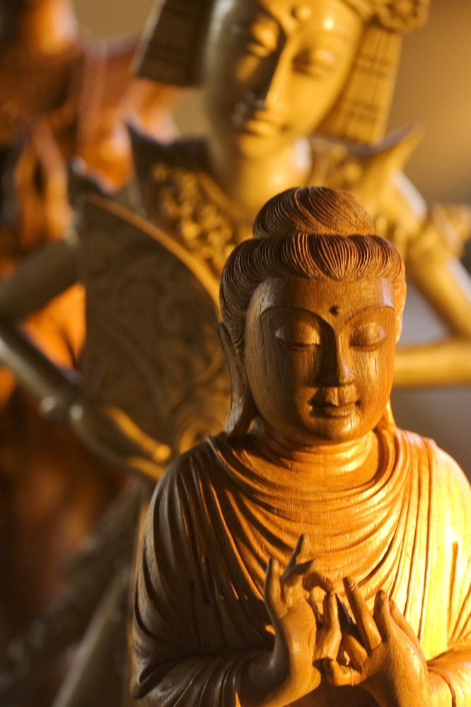 Posterazzi Myanmar Statue Of A Wooden Budha Indonesian Dancer Statue Behind Canvas Art - Ron Dahlquist Design Pics (22 x 34)