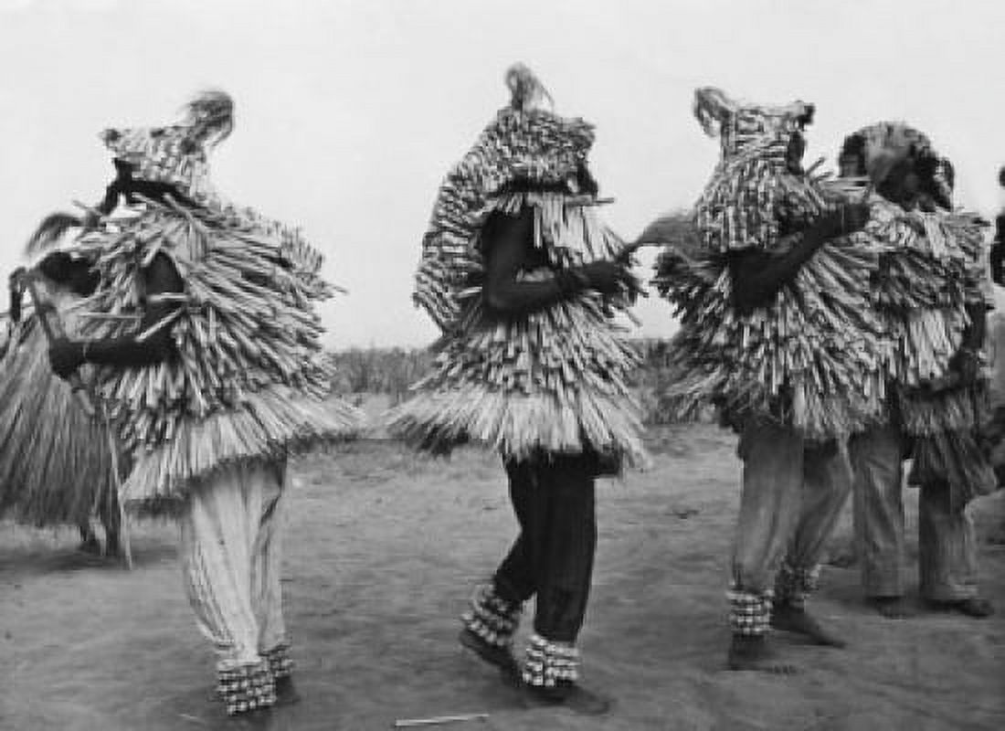 Posterazzi Native dancers wearing costumes and dancing Benin Canvas Art - (24 x 36)