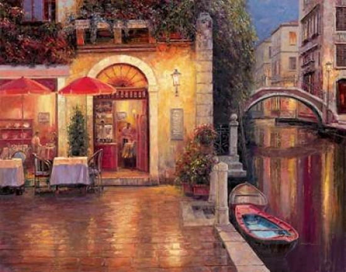 Posterazzi Night Caf?? after Rain Canvas Art - Haixia Liu (22 x 28)