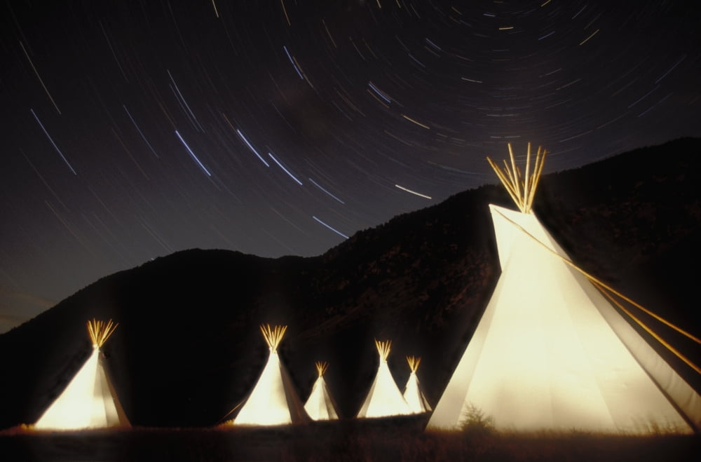 Posterazzi Night Scene Of A Tee-Pee Camp Under Star Trails British Columbia Canvas Art - Chris Harris Design Pics (34 x 22)