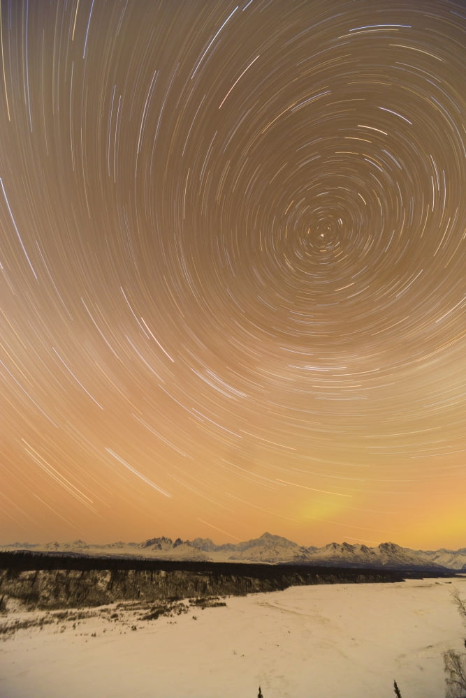 Posterazzi Night Time View Of Star Trails Over Mt Mckinley With Northern Lights In The Background Denali State Park Southcentral Alaska Winter Canvas Art - Kevin Smith Design Pics (24 x 38)