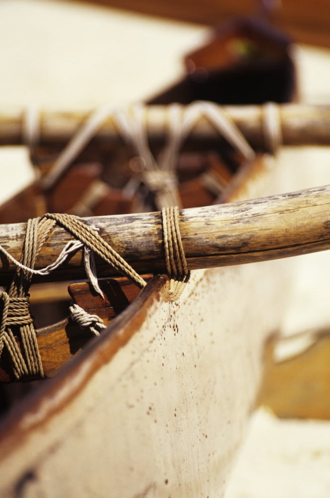 Posterazzi Old Wooden Outrigger Canoe Detail Of Aku Tightly Secured To Boat Canvas Art - Joss Descoteaux Design Pics (22 x 34)