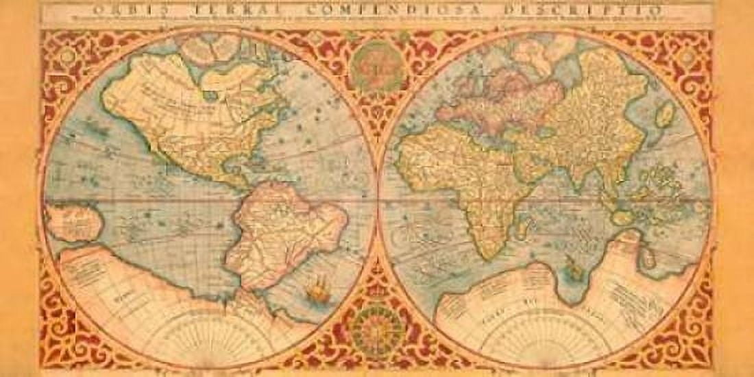 Posterazzi Orbis Terrae Compendiosa Descriptio 1587 Canvas Art - Anonymous (24 x 48)