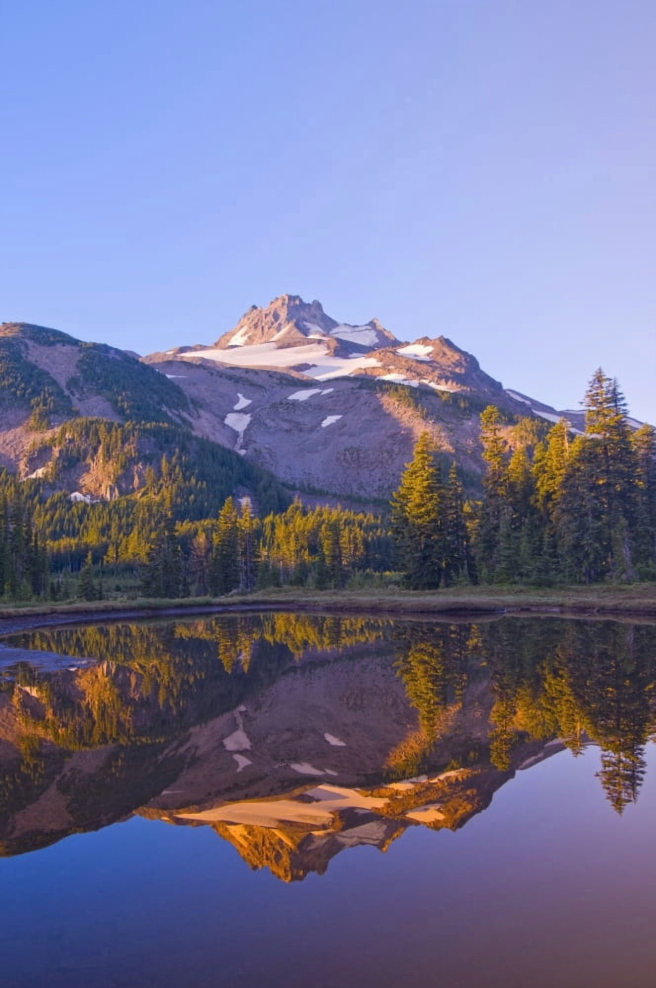 Posterazzi Oregon United States Of America Mt Jefferson Reflected In A Lake In Jefferson Park Canvas Art - Dan Sherwood  Design Pics (24 x 36)