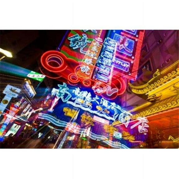 Posterazzi PDDAS07MGL0026 China Shanghai Nanjing Road Neon Signs Poster Print by Miva Stock Danitadelimont - 34 x 23 in.