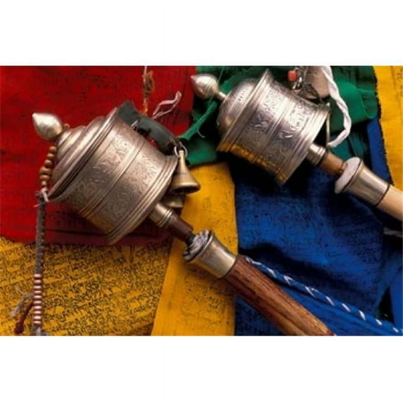 Posterazzi PDDAS42KSU0020 Prayer Wheels & Flags Lhasa Tibet Poster Print by Keren Su - 27 x 18 in.
