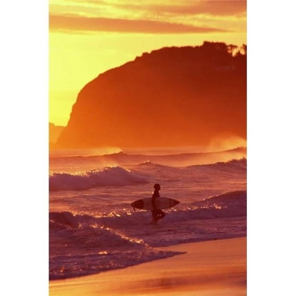 Posterazzi PDDAU02DWA3565 Surfer at Sunset St Kilda Beach Dunedin New Zealand Poster Print by David Wall - 25 x 37 in.