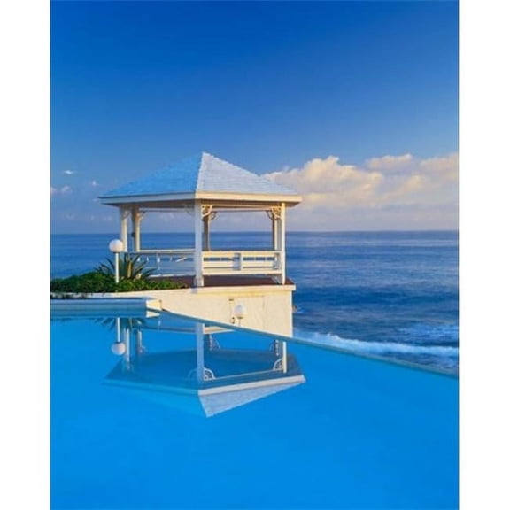 Posterazzi PDDCA05KFO0003 Gazebo Reflecting on Pool with Sea in Background Long Island Bahamas Print by Kent Foster