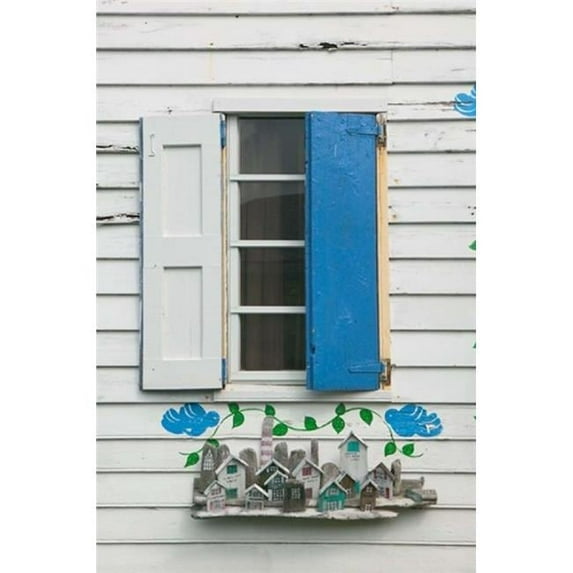 Posterazzi PDDCA05WBI0314 Beach House Blue Shutters Loyalist Cays Bahamas Caribbean Poster Print by Walter Bibikow - 23 x 34 in.