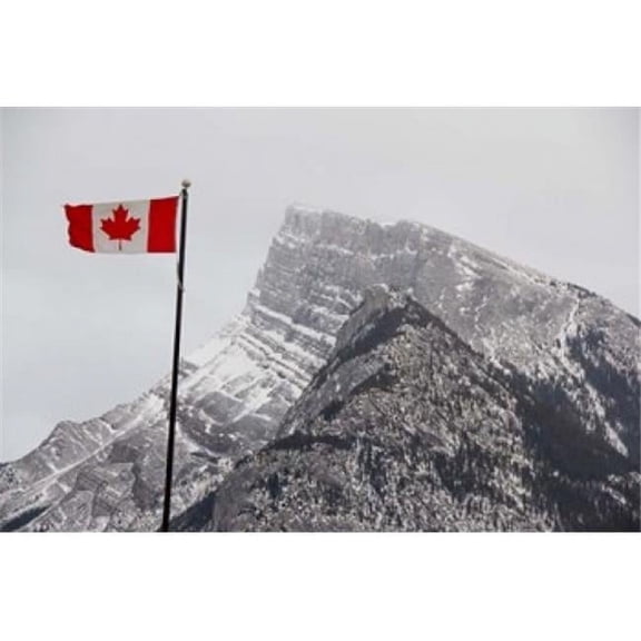 Posterazzi PDDCN01CMI0182 Canada Alberta Banff Mountain View with Flag Poster Print by Cindy Miller Hopkins - 26 x 17 in.