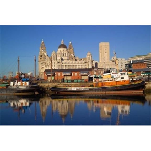 Posterazzi PDDEU33PTH0157 Liver Building & Tug Boats From Albert Dock Liverpool Merseyside England Poster Print by Paul Thompson