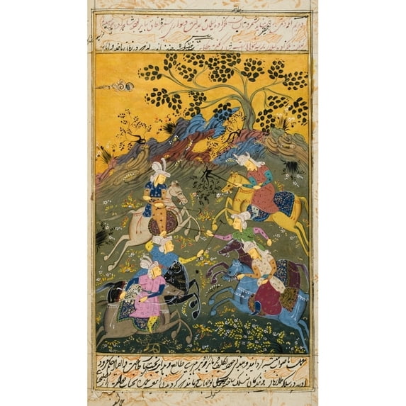 Posterazzi DPI1861267LARGE Painting From 17th Century Persian Manuscript Men on Horseback Apparantly Playing Polo Poster Print, 22 x 38