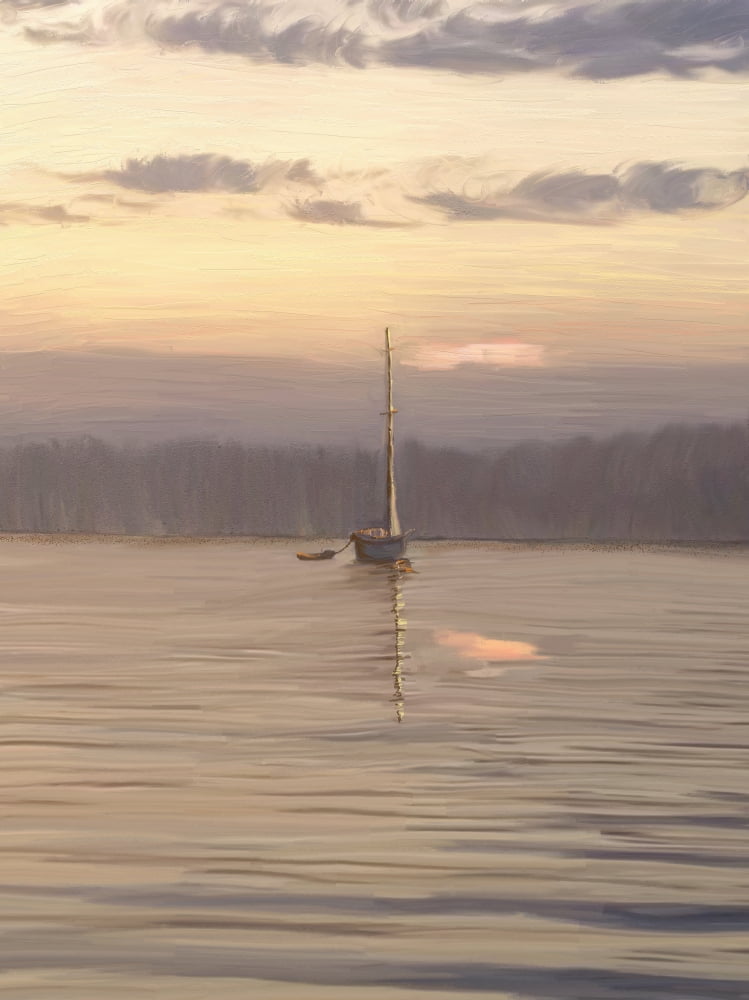 Posterazzi Painting of a sailboat on the tranquil lake water at dawn Canvas Art - Angela A Stanton Design Pics (26 x 34)