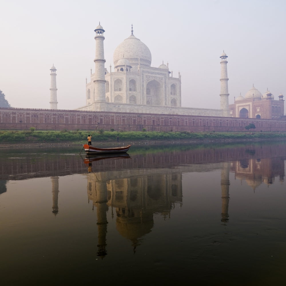 Posterazzi Person In Boat In Front Of Taj Mahal Agra India Canvas Art - Keith Levit  Design Pics (24 x 24)