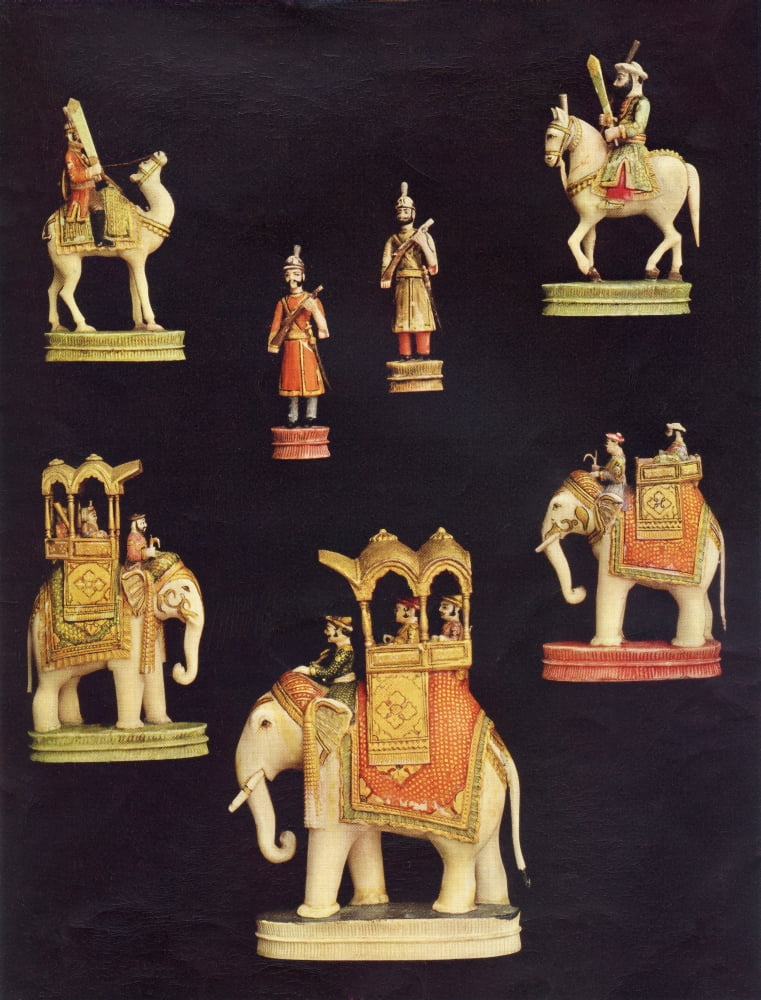 Posterazzi Pieces From A Chess Set In Carved And Coloured Ivory Made In Delhi India C1790 For The Begum Samru Canvas Art - Ken Welsh Design Pics (24 x 32)