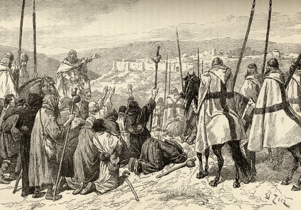 Posterazzi Pilgrims Under Escort Of Knights Templars In Sight Of Jerusalem In The 14Th Century Canvas Art - Ken Welsh  Design Pics (36 x 24)