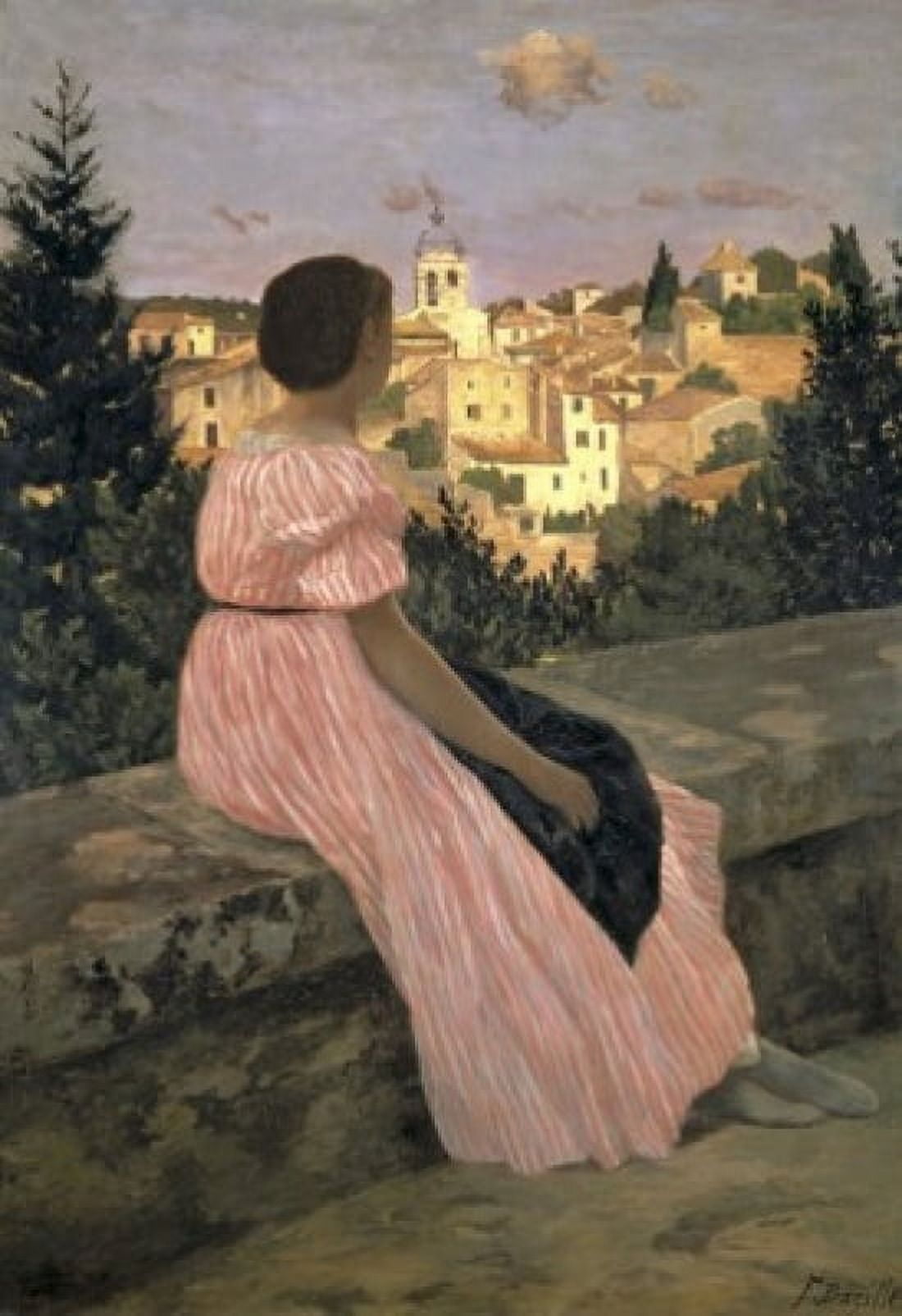 Posterazzi The Pink Dress (View of Castelnau-le-Lez Hrault) 1864 Frederic Bazille (1841-1870French) Oil on canvas Musee dOrsay Paris Canvas Art - Frederic Bazille (24 x 36)