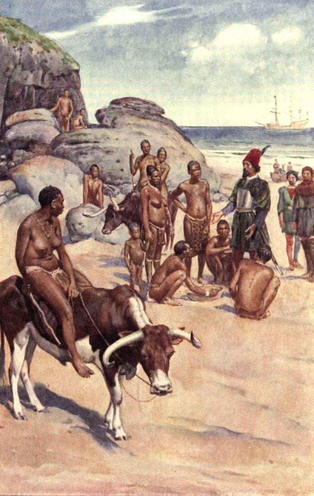 Posterazzi Pioneers in South Africa 1910 The Portugese & Hottentots Canvas Art - Walter Paget (24 x 36)