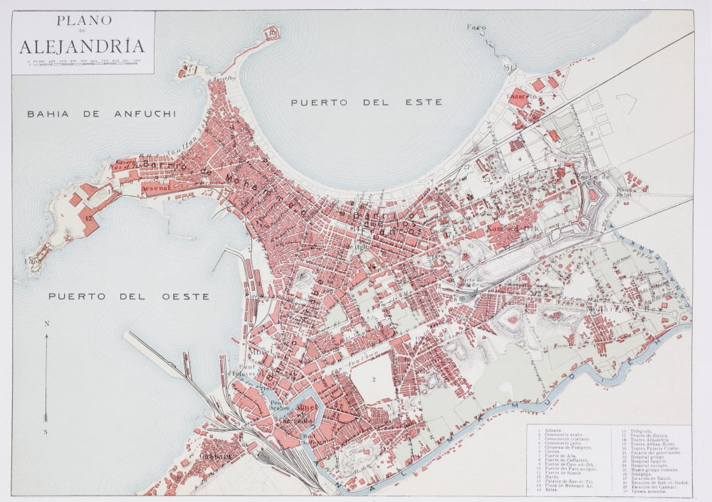 Posterazzi Plan Of Alexandria Egypt At The Turn Of The 20Th Century Map Is Edited In Spanish Language From Enciclopedia Ilustrada Segu Canvas Art - Ken Welsh Design Pics (36 x 26)