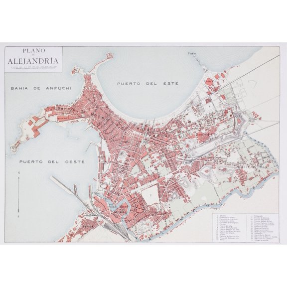 Posterazzi Plan Of Alexandria Egypt At The Turn Of The 20Th Century Map Is Edited In Spanish Language From Enciclopedia Ilustrada Segu Canvas Art - Ken Welsh Design Pics (36 x 26)