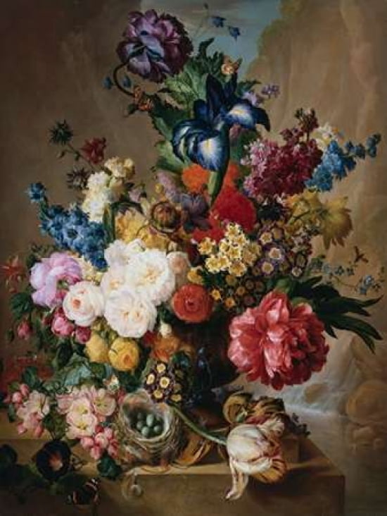 Posterazzi Poppies Peonies and other Flowers in a Terracotta Vase Canvas Art - Jan van Os (22 x 28)