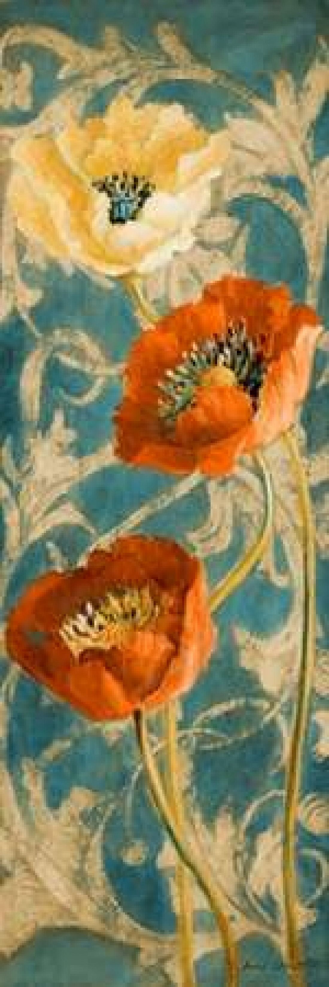 Posterazzi Poppies de Bleu II - enhanced Canvas Art - Lanie Loreth (12 x 36)