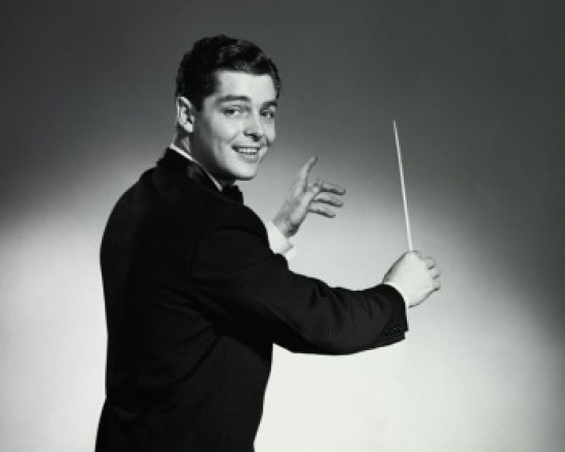 Posterazzi Portrait of a music conductor holding a conductors baton Canvas Art - (24 x 36)