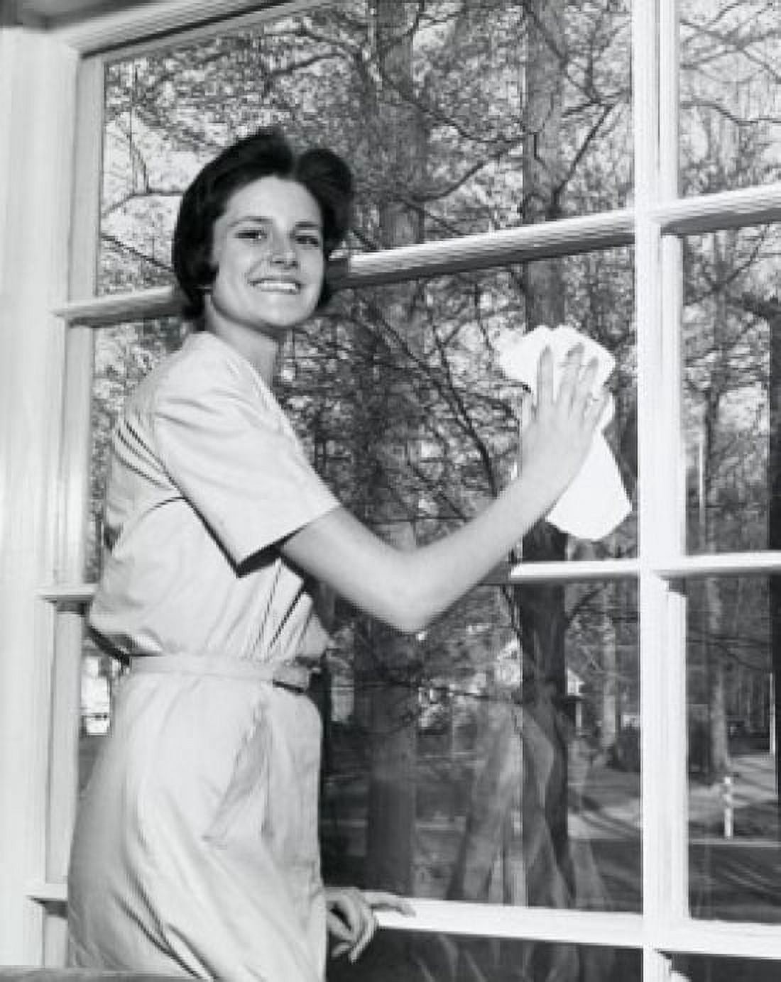 Posterazzi Portrait of a young woman cleaning the glass of a window Canvas Art - (24 x 36)