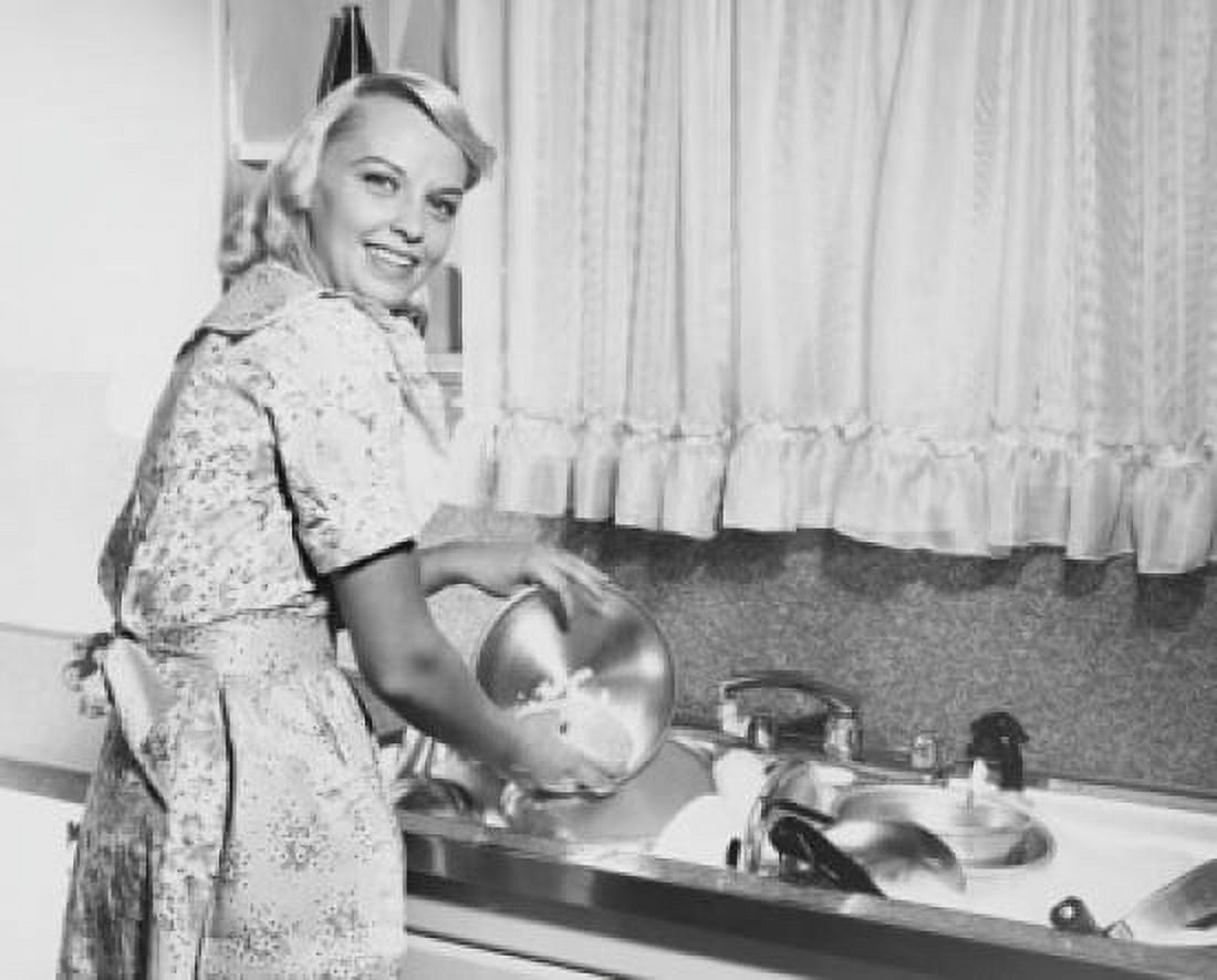 Posterazzi Portrait of a young woman washing pots and pans in a kitchen Canvas Art - (24 x 36)