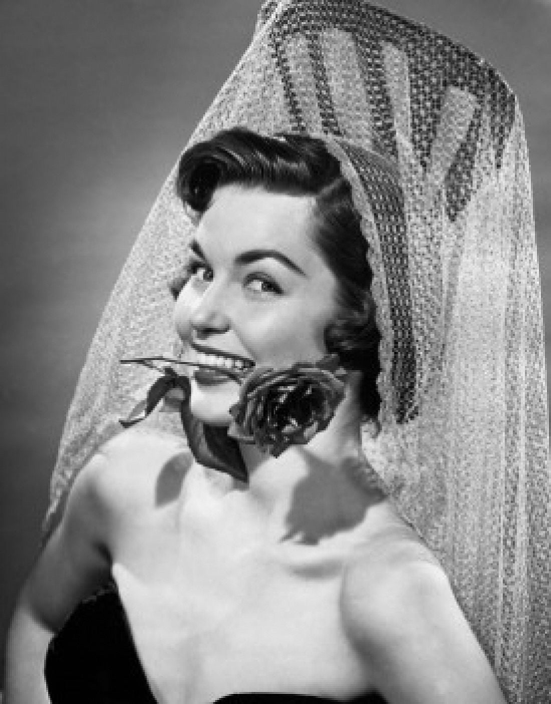 Posterazzi Portrait of a young woman with a rose in her teeth Canvas Art - (24 x 36)