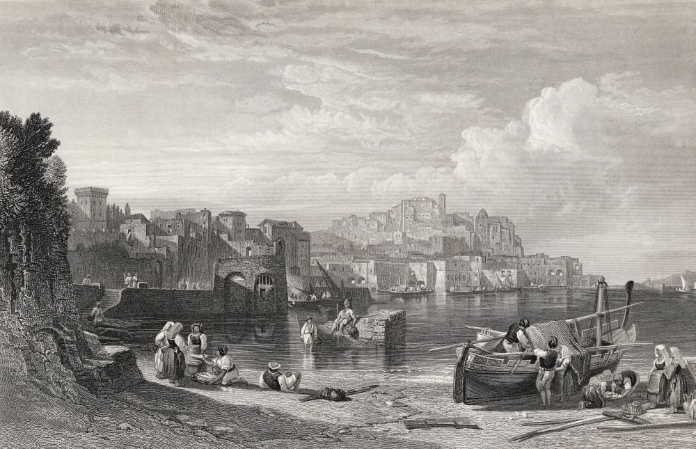 Posterazzi Pozzuoli The Ancient Puteoli Engraved By W Richardson After WL Leitch From The Imperial Bible Dictionary Published By Blackie & Son Circa 1880S Canvas Art - Ken Welsh Design Pics (36 x 22)