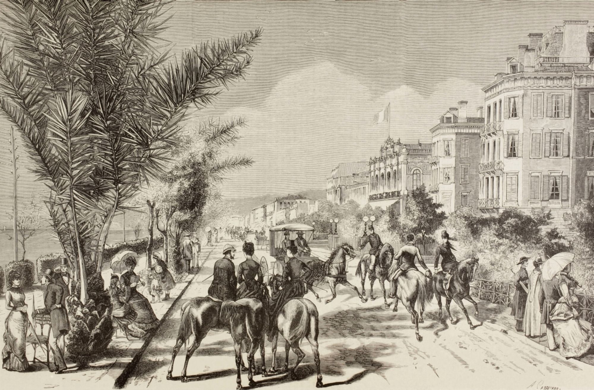 Posterazzi Promenade Des Anglais Or Promenade Of The English At Nice France In The 1880s From La Ilustracion Espaola Y Americana Of 1881 Canvas Art - Ken Welsh Design Pics (36 x 22)