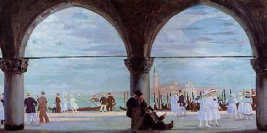 Posterazzi Promeneurs en Venice Canvas Art - Boris Mikhaylovich Kustodiev (10 x 20)