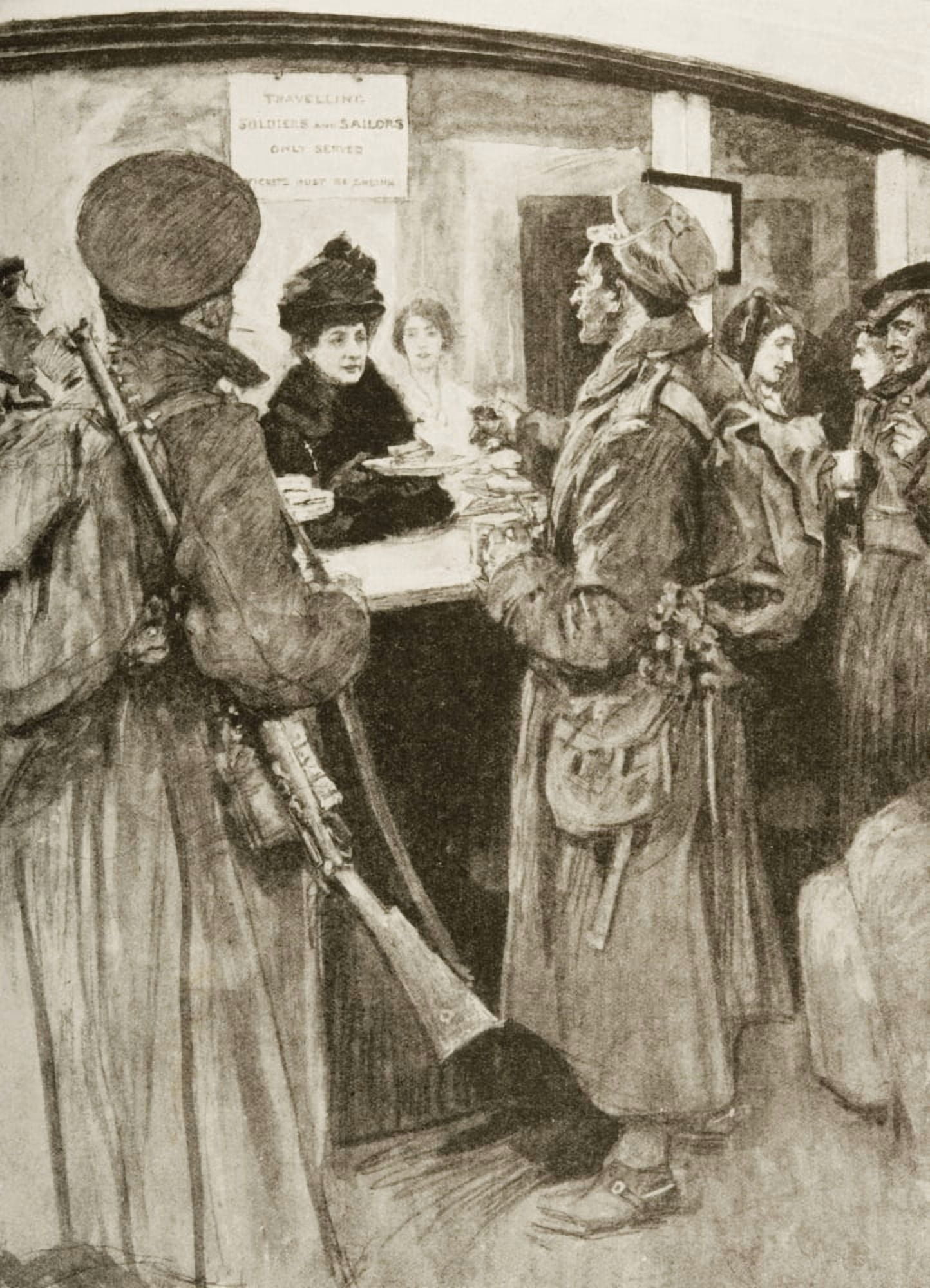 Posterazzi Queen Alexandra As A Christmas Fairy Her Majesty Serving Soldiers At A Free Buffet In London 1915 Canvas Art - Ken Welsh Design Pics (24 x 34)