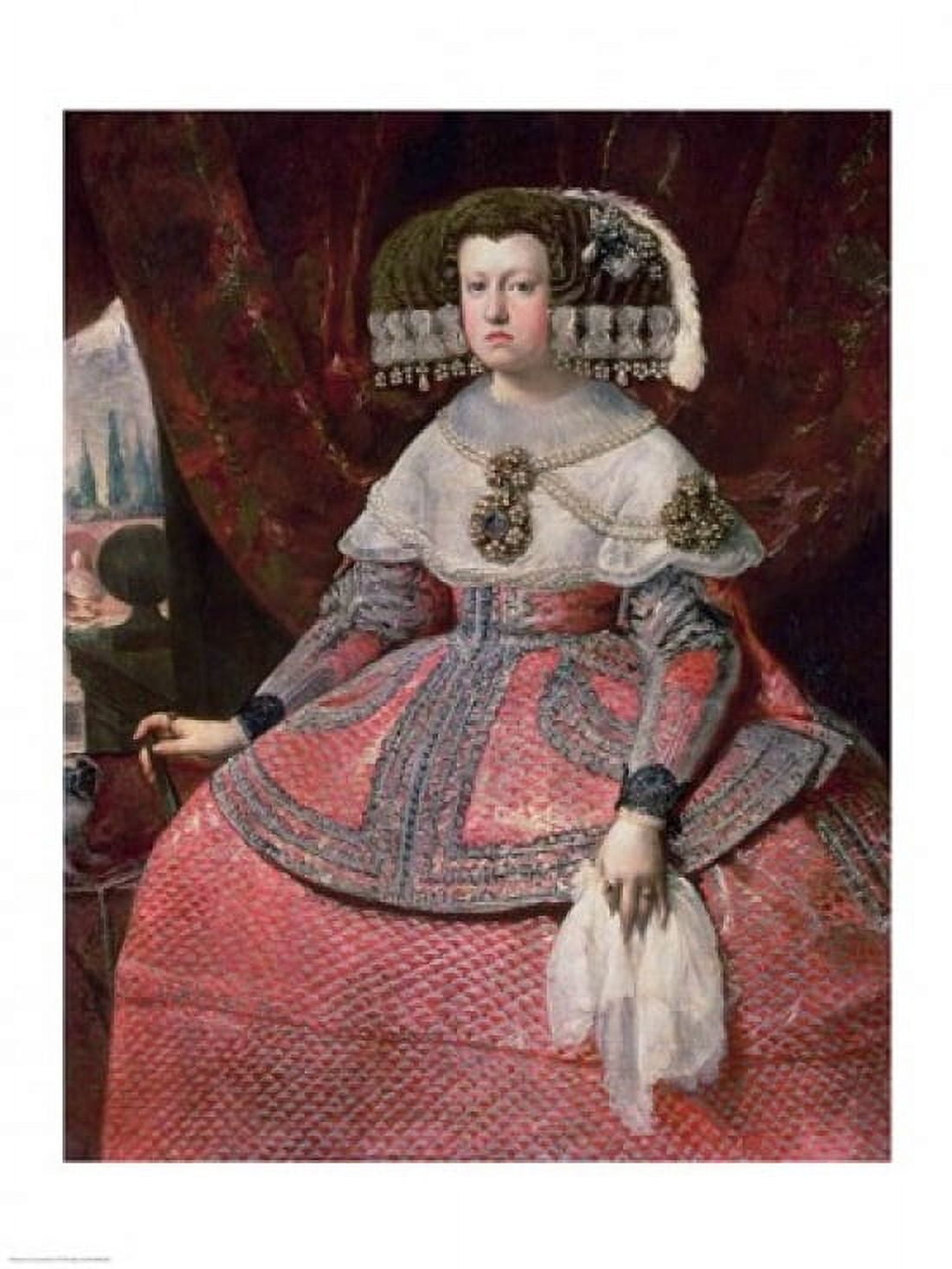 Posterazzi Queen Maria Anna of Spain in a red dress Canvas Art - Diego Velazquez (24 x 36)