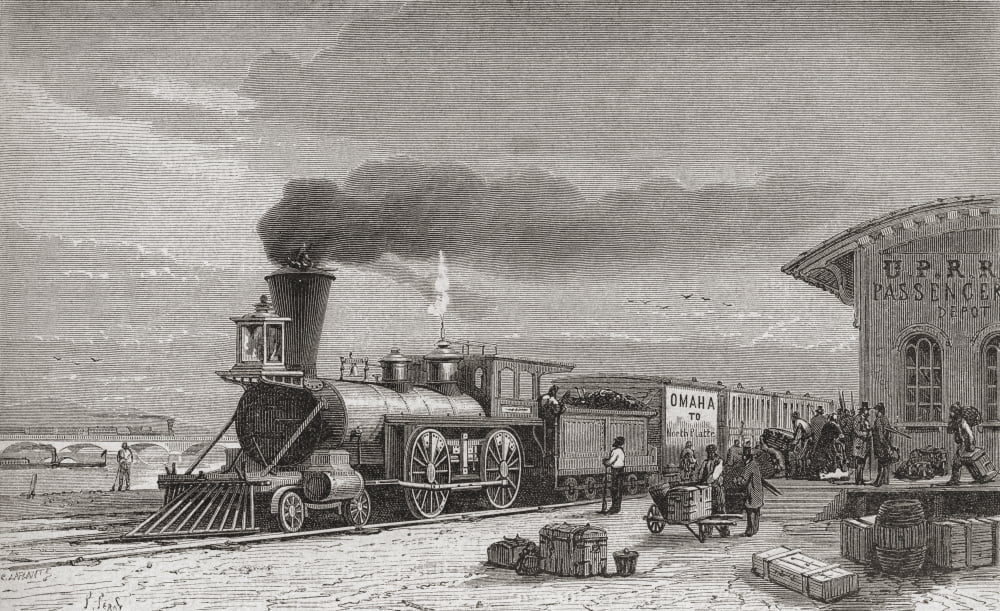 Posterazzi The Railway Station At Omaha Nebraska America Starting Point Of The Pacific Railroad As It Was In 1867 From El Mundo En La Mano Published 1878 Canvas Art - Ken Welsh Design Pics (36 x 22)