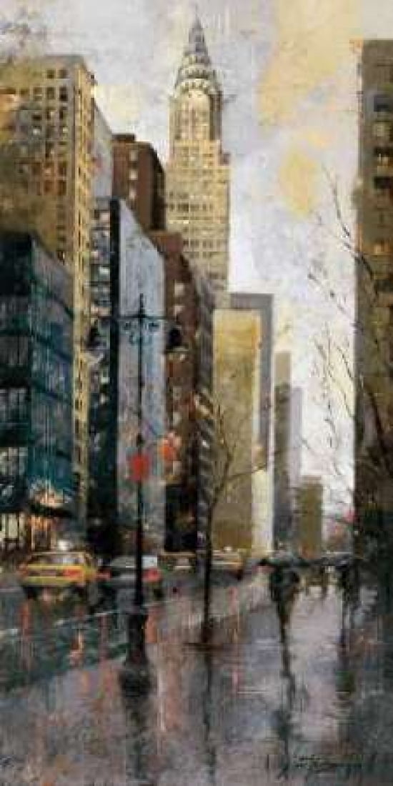 Posterazzi Rainy Day in Manhattan Canvas Art - Marti Bofarull (24 x 48)