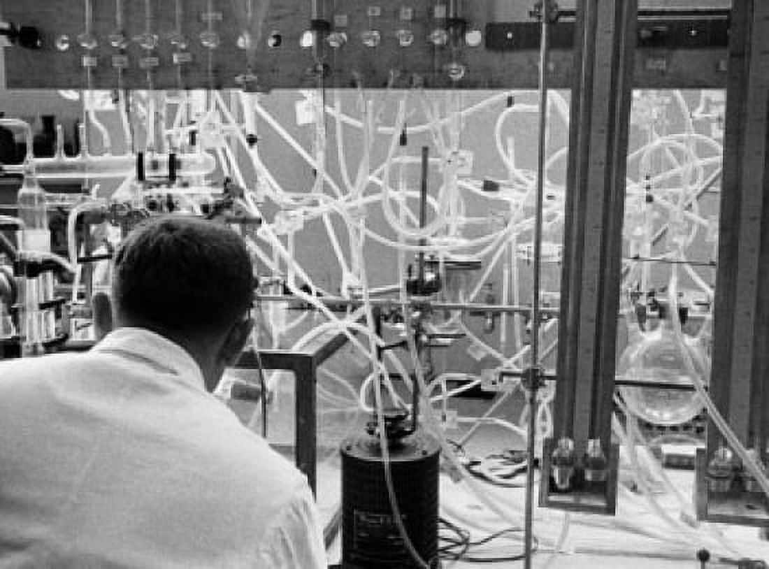 Posterazzi Rear view of a researcher working with experimental apparatus to disintegrate uranium in a laboratory Canvas Art - (24 x 36)