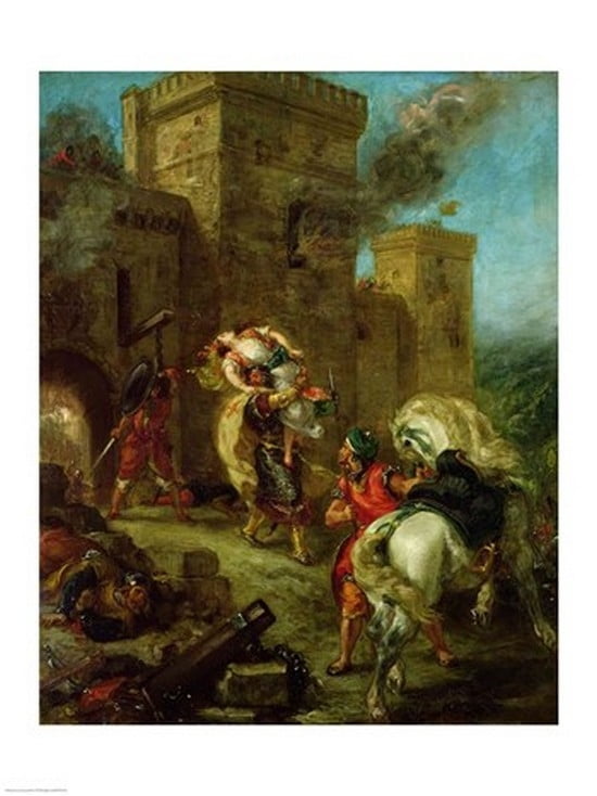 Posterazzi Rebecca Kidnapped by the Templar Sir Brian de Bois-Guilbert 1858 Canvas Art - Eugene Delacroix (24 x 36)