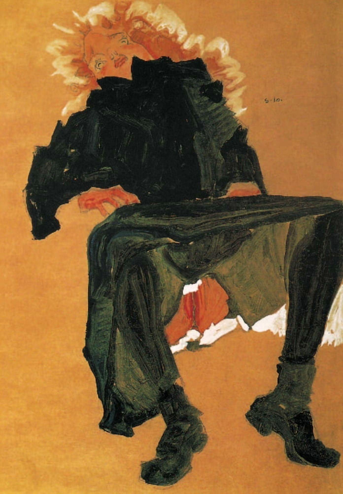Posterazzi Reclining Girl in Dark Blue Dress 1910 Canvas Art - Egon Schiele (24 x 36)