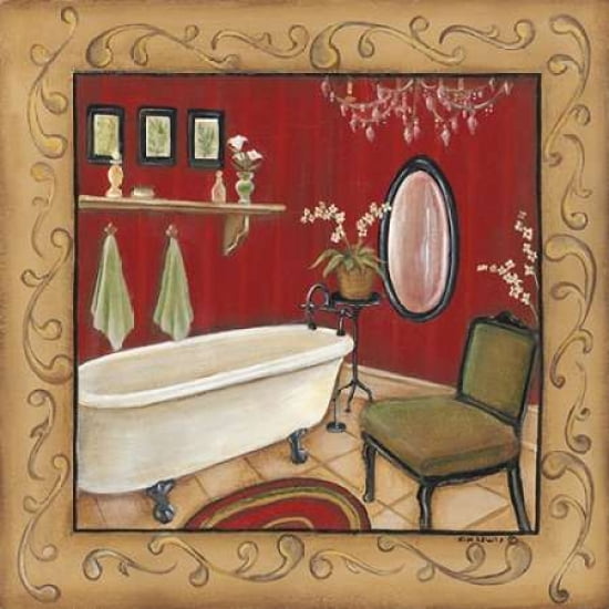 Posterazzi Red Bathroom Tub Canvas Art - Kim Lewis (24 x 24)